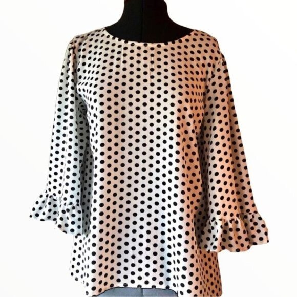 Bobeau Ruffled Blk Polka Dot Blouse Sz S - Picture 1 of 6